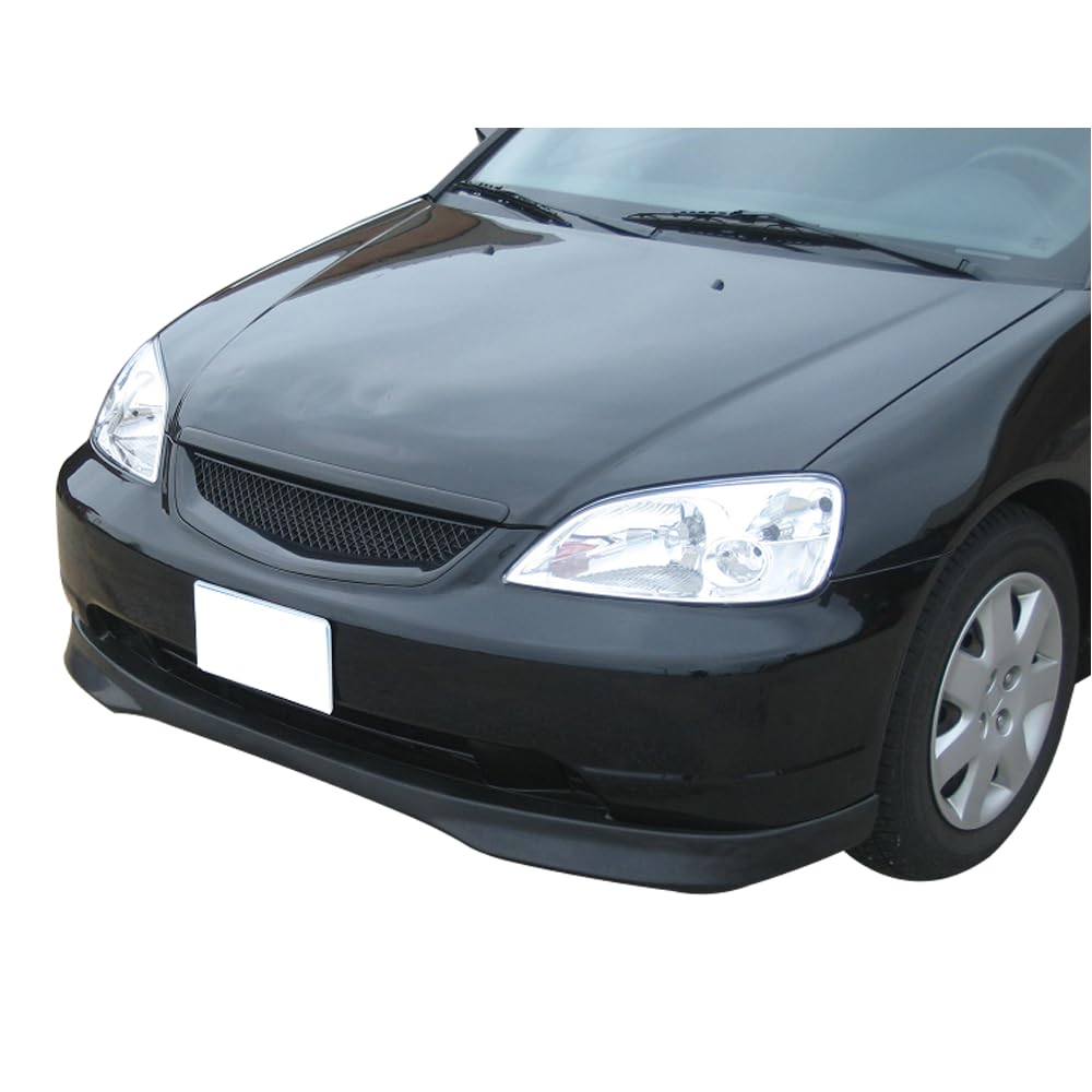 IKON MOTORSPORTS Front Bumper Lip Spoiler for 2001-2003 Honda Civic, T-R Style, Unpainted Black, Polypropylene, Model BLF-HC01TR-