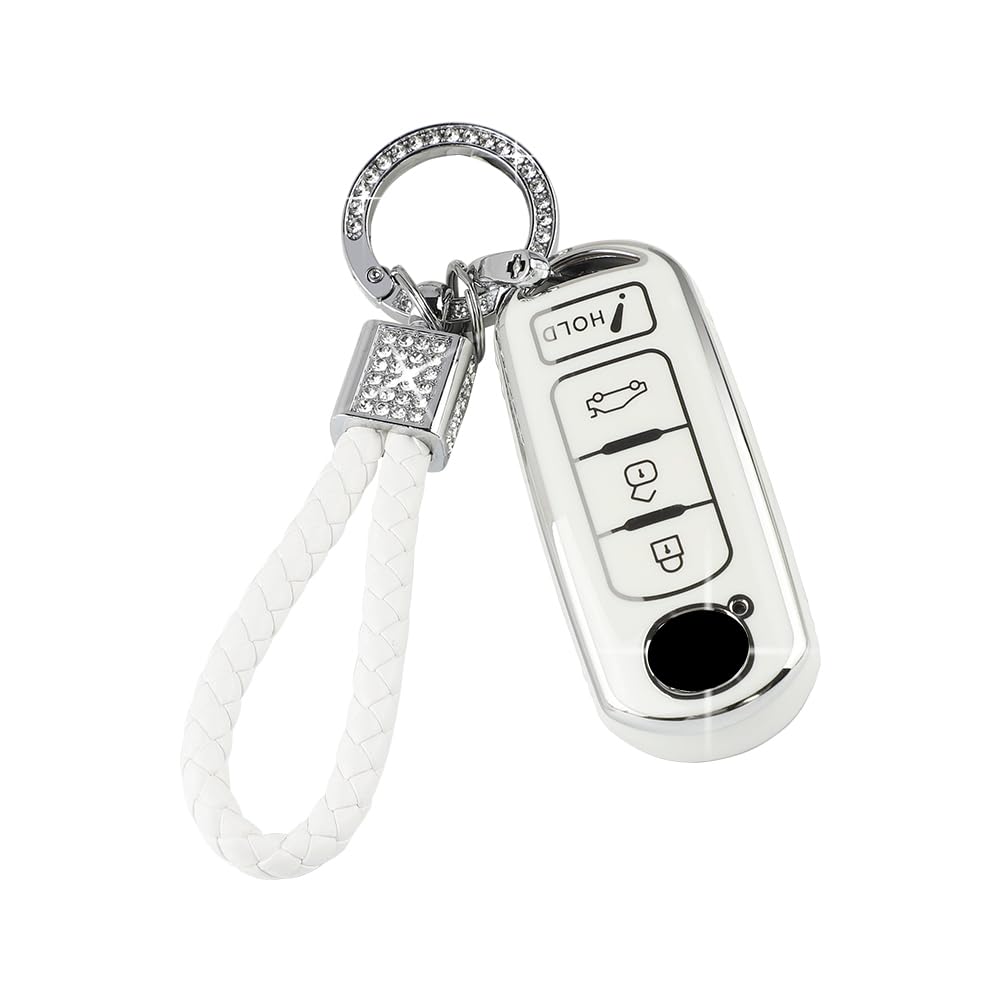 Pifoog Key Fob Cover For Mazda Tpu Soft Car Smart Keys Case Shell 4 Button Key Full Covers For Mazda 3 6 Cx5 Cx9 Cx3 Mx5 Bling Keychain Accessories Girly Women White Silver
