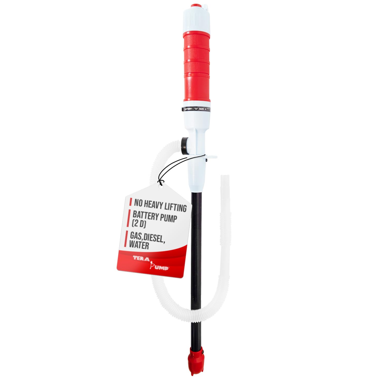 TERA PUMP Automatic Hand Fuel Transfer Pump, 3X More Powerful D Battery Powered, Easy to Use, Gasoline, Diesel, Kerosene, Light 