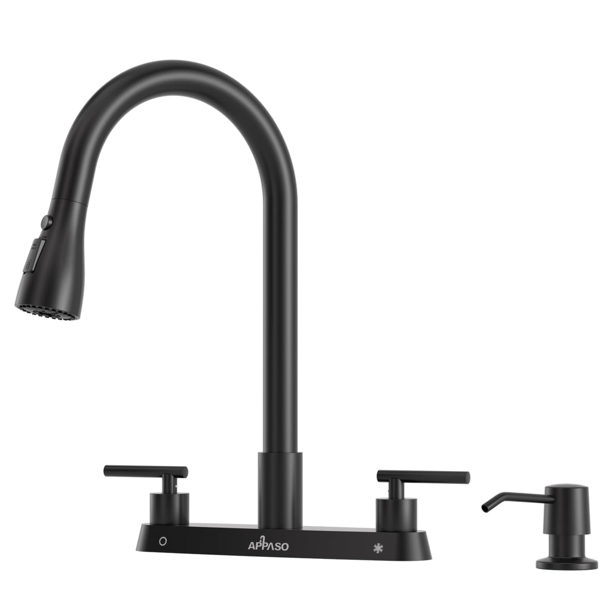 APPASO 4-Hole Kitchen Faucet with Pull Down Sprayer 2 Handles, 3 Hole Pull Out Kitchen Faucets with Soap Dispenser Black, High A