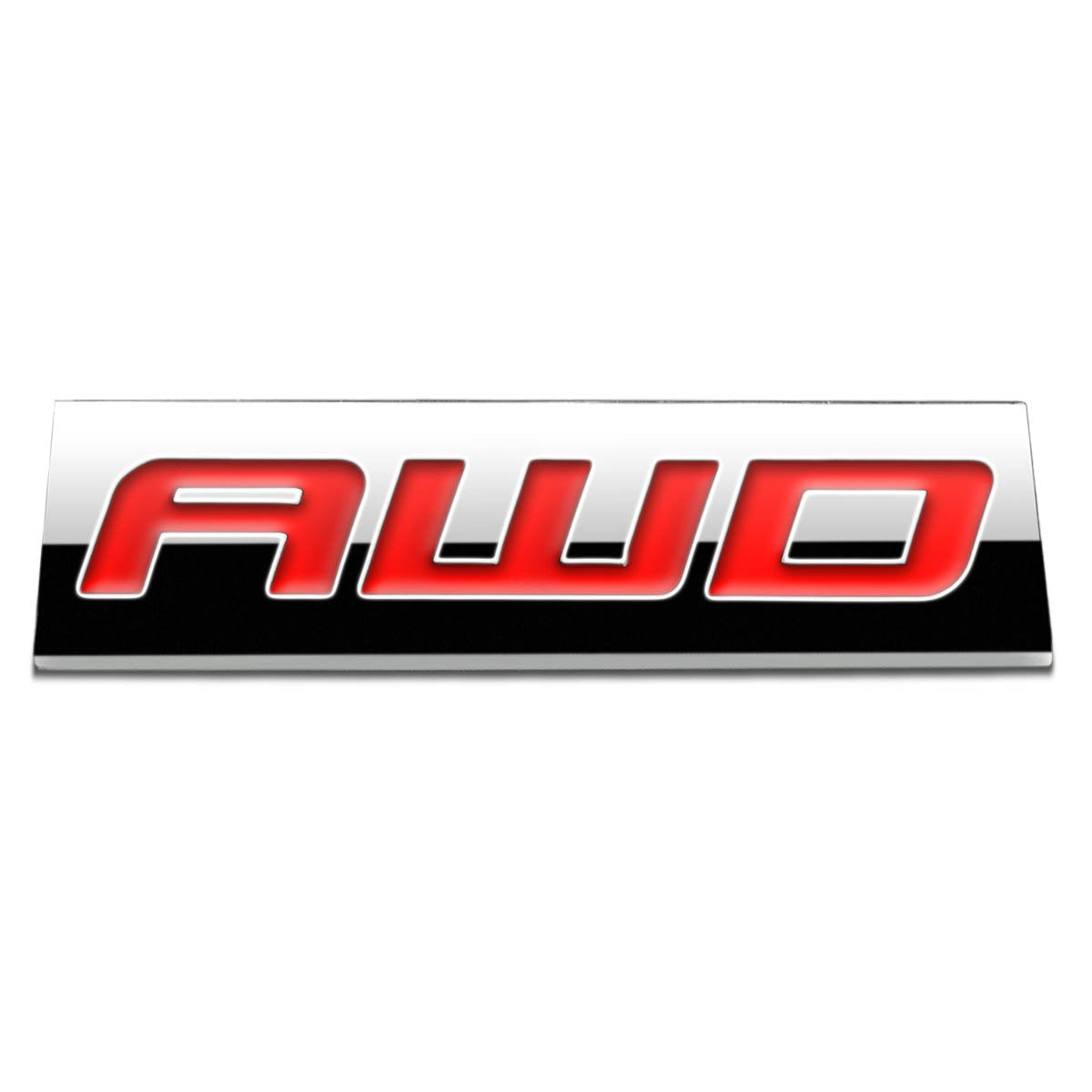 Auto Dynasty Chrome Finish Metal Emblem Awd Badge, (Red Letter)