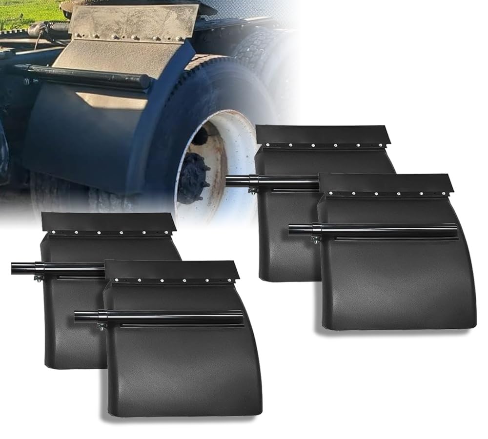 Mytee Products (2 Pack/4 Pcs) Black Poly Quarter Fender For Semi Truck Set 24''X24'' - Standard Mounting Tube Bracket Kit Includ