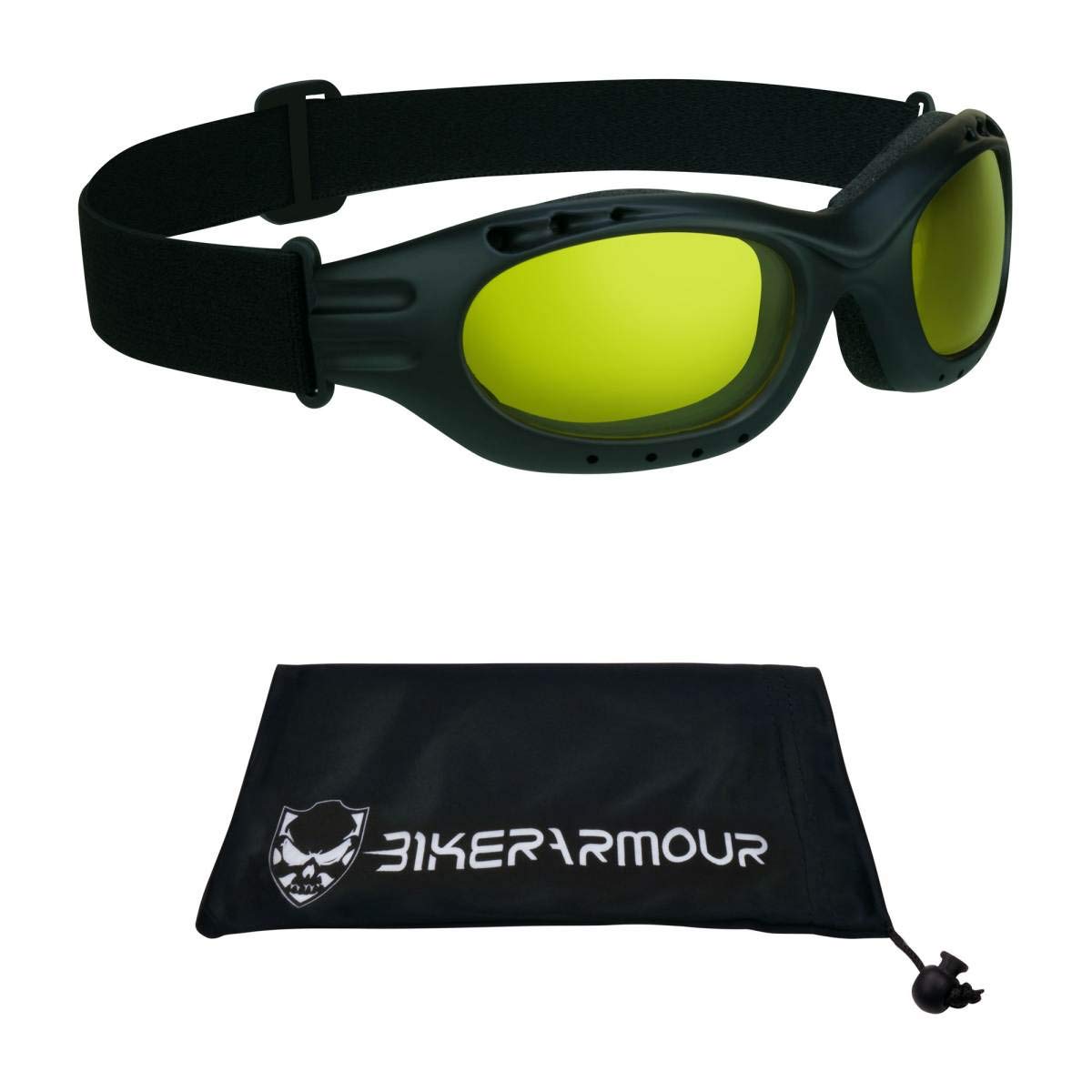 Bikershades Motorcycle Riding Goggles Glasses Biker Yellow Night Foam Cushion Adjustable Strap Ski Sky Diving