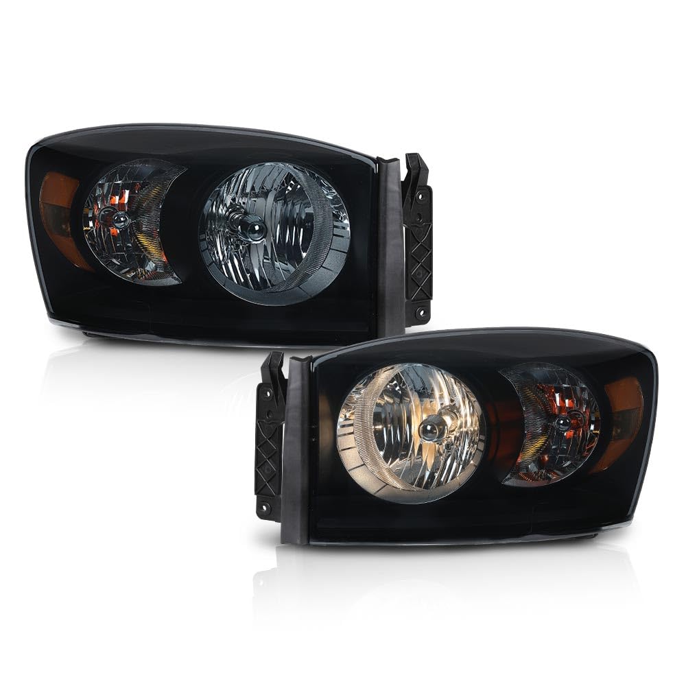 Cheda Front Headlights Assembly Headlamp W/Bulbs Compatible With Dodge Ram 1500 2006-2008/Fit Dodge Ram 2500 3500 2006-2009 Head