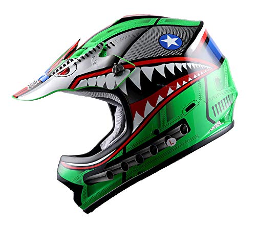 Wow Youth Kids Motocross Bmx Mx Atv Dirt Bike Moutain Helmet Shark Green