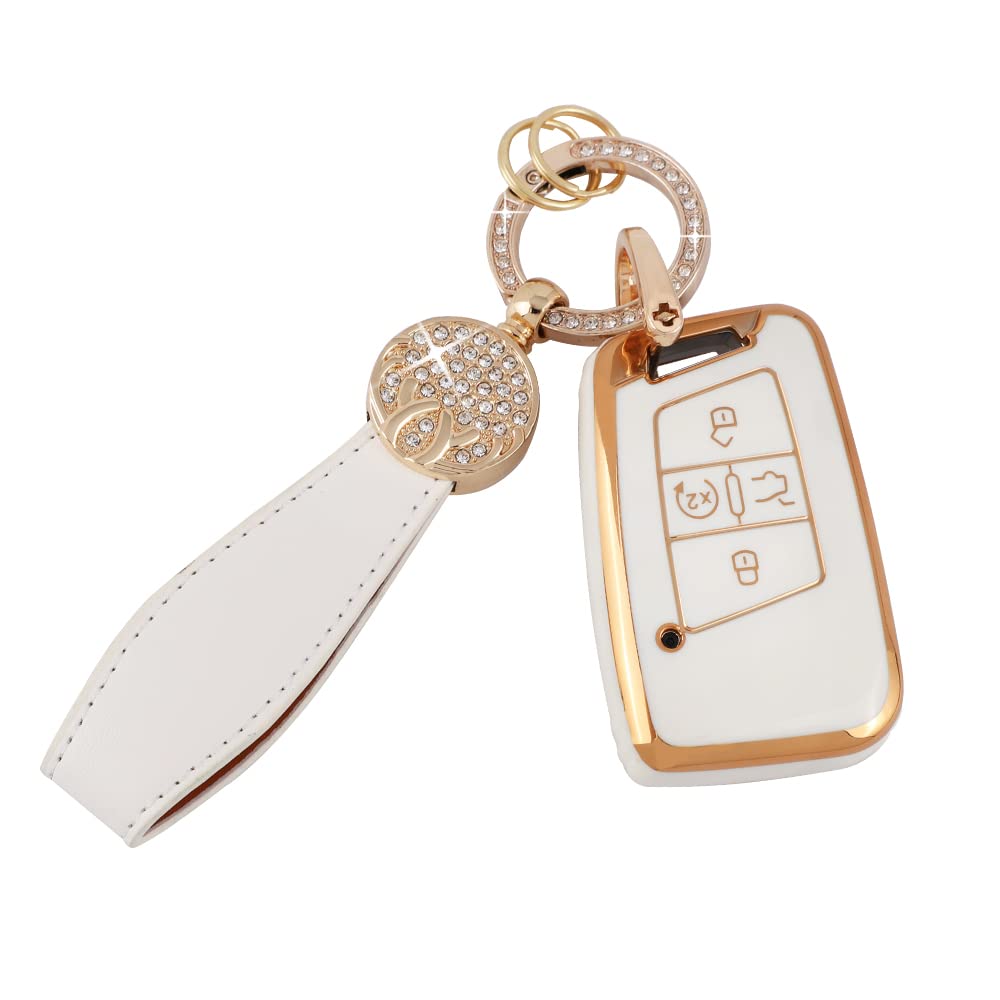 Pifoog Car Key Cover For Volkswagen Jetta Tiguan Atlas Arteon Taos Tpu Soft Keys Fob Case Shell Glitter Keychain Keys Accessories White Gold Girl Women