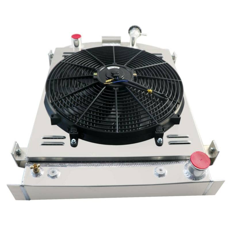 RadBuild 4 Row Aluminum Radiator Fit 1930-1931 Ford Model A & 1932 Model B & 1938 Model 81 A + Shroud + Fan + Relay, 4 Row Radia