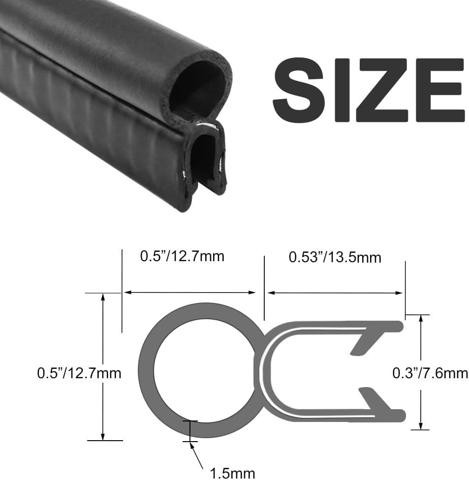 Storystore Automotive Door Weather Stripping 13Ft Car Door Rubber Edge Trim Seal Strip Gasket with Top Car Door Seal Strip for B