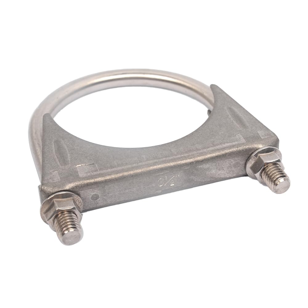 Universal Heavy Duty 3-1/2 Inch Stainless Exhaust Exhaust Clamp, 3.5    Exhaust U-Bolt Clamps Saddle Design With Reinforced Ribs
