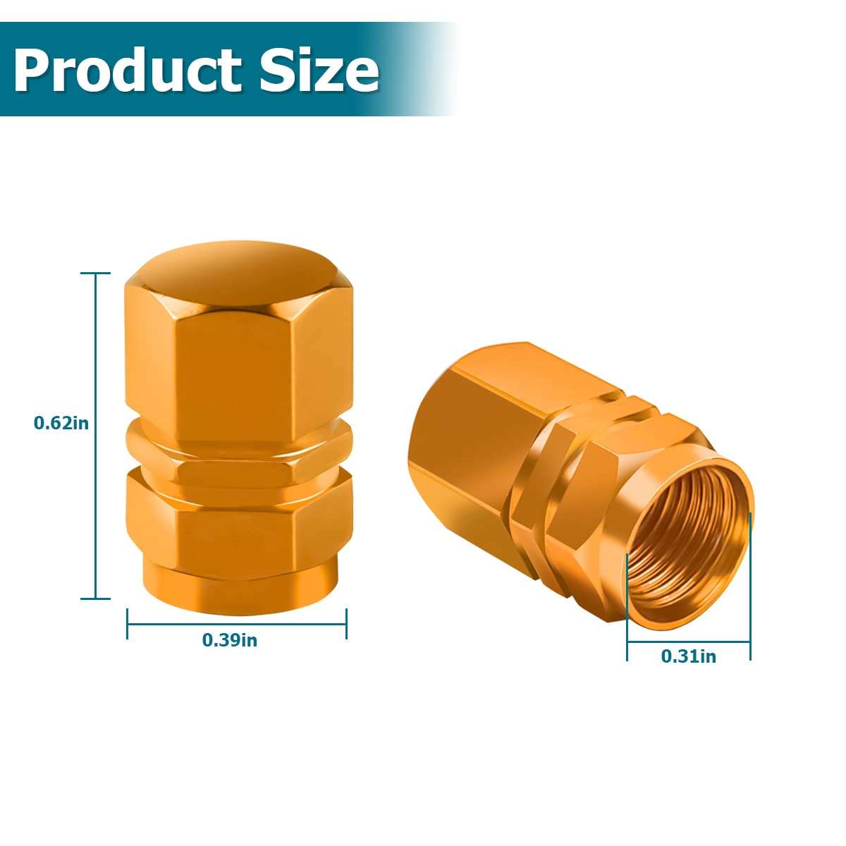 Car Tire Valve Stem Cap, 12 Pcs Wheel Valve Covers, Leak-Proof Air Caps Cover, Airtight Aluminum Alloy Hexagon Shape Tyre Access