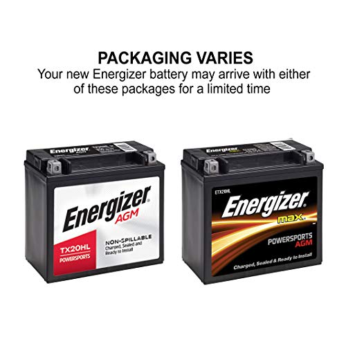 Energizer Tx20Hl Agm Motorcycle And Atv 12V Battery, 310 Cold Cranking Amps And 18 Ahr. Replaces: Ytx20L-Bs And Others, Black