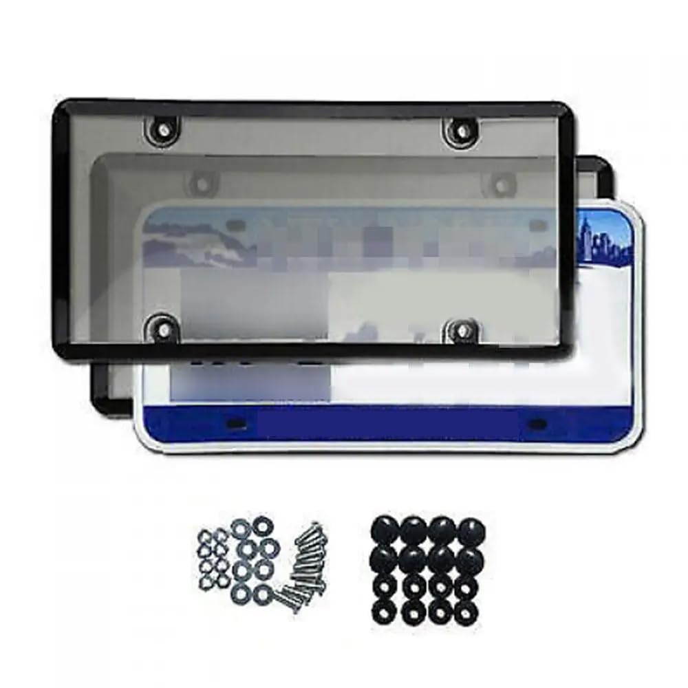 License Plate Cover, 2 Transparent License Plate Holders with 4-Hole Screws and Covers, US License Plate Shielding kit, Black