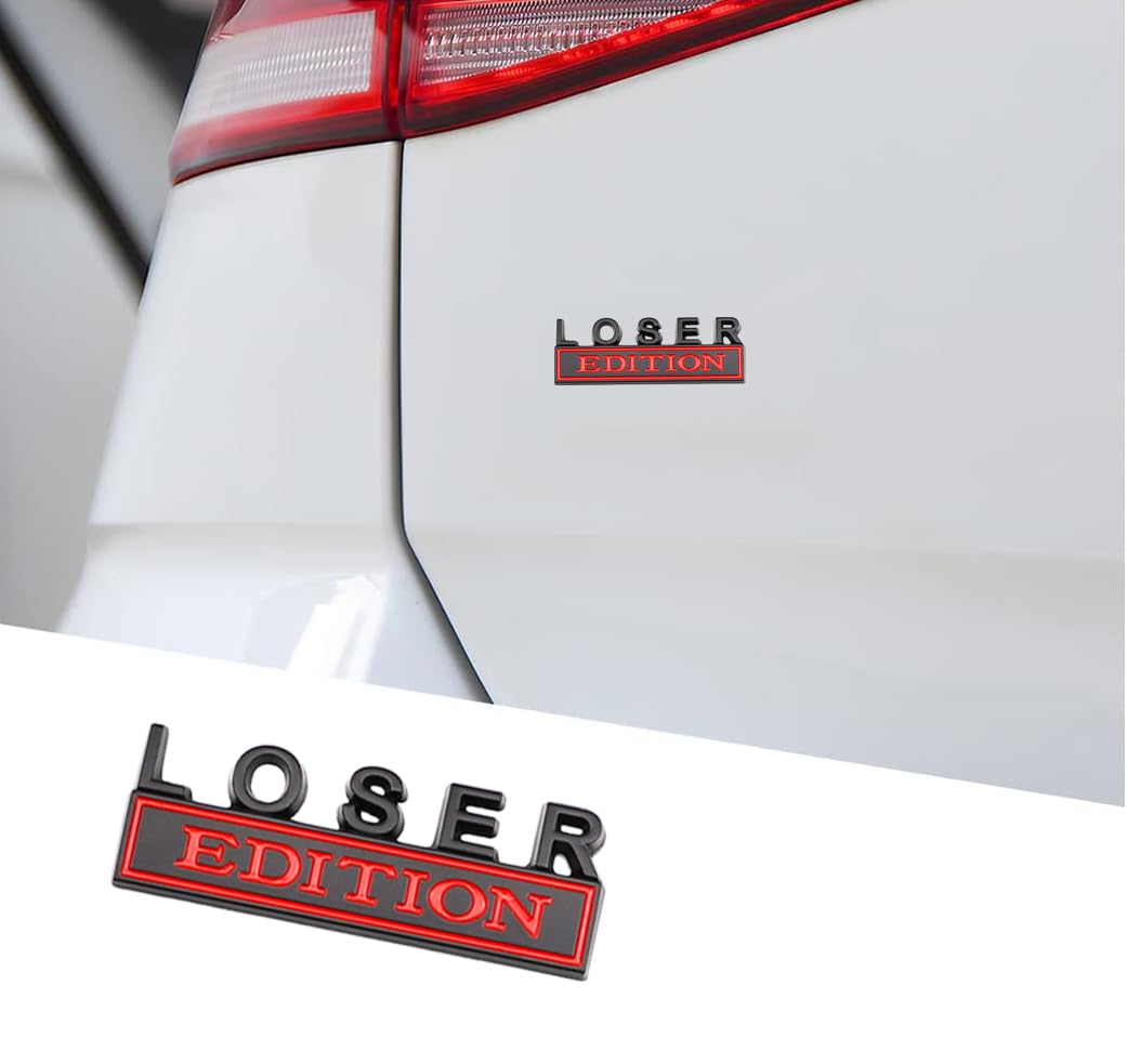 2 Pcs Loser Edition Emblem Car Side Rear Front Hood Trunk Door Badge 3D Decal Sticker For Car Truck Suv (Loser, Black Red)
