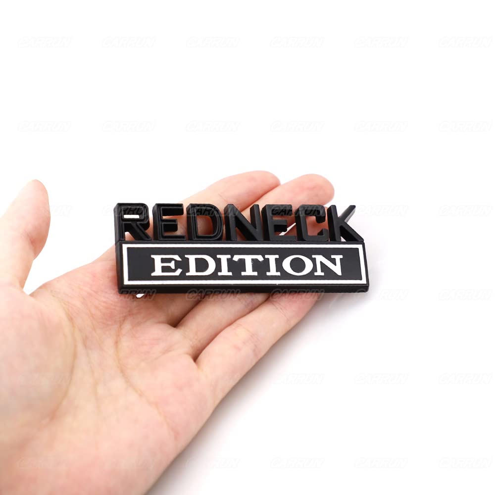 2 Pcs Redneck Edition Emblem Car Side Rear Front Hood Trunk Door Badge 3D Decal Sticker Fit For Car Truck Suv (Redneck, Black Wh