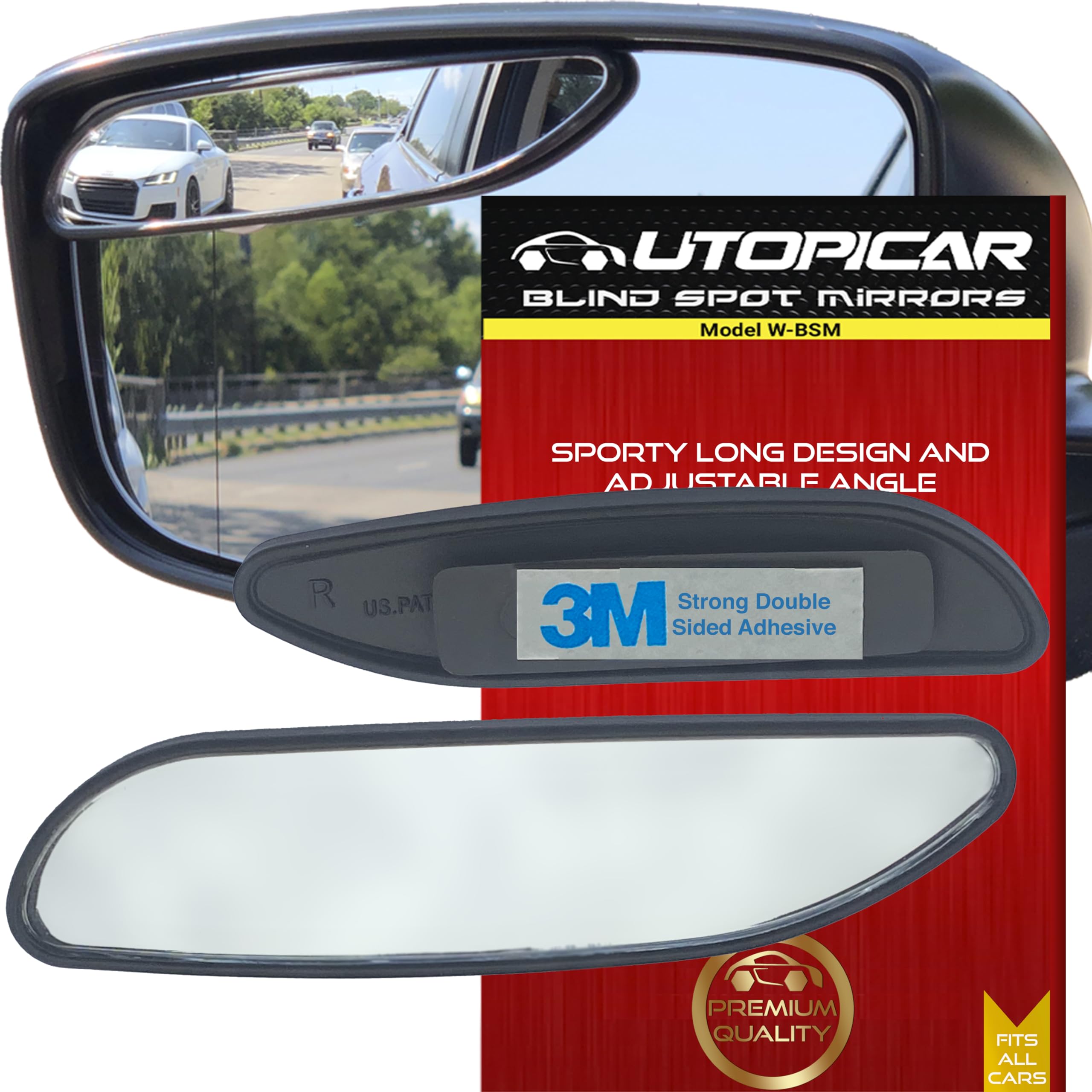 Utopicar Long Blind Spot Car Mirror - Aesthetic Convex Blindspot Mirrors, Engineered Design For Side Mirror (Blindspot), Up/Down Adjustable Car Blind Spot Mirror, Rear View Blind Spot Mirrors (2 Pack)