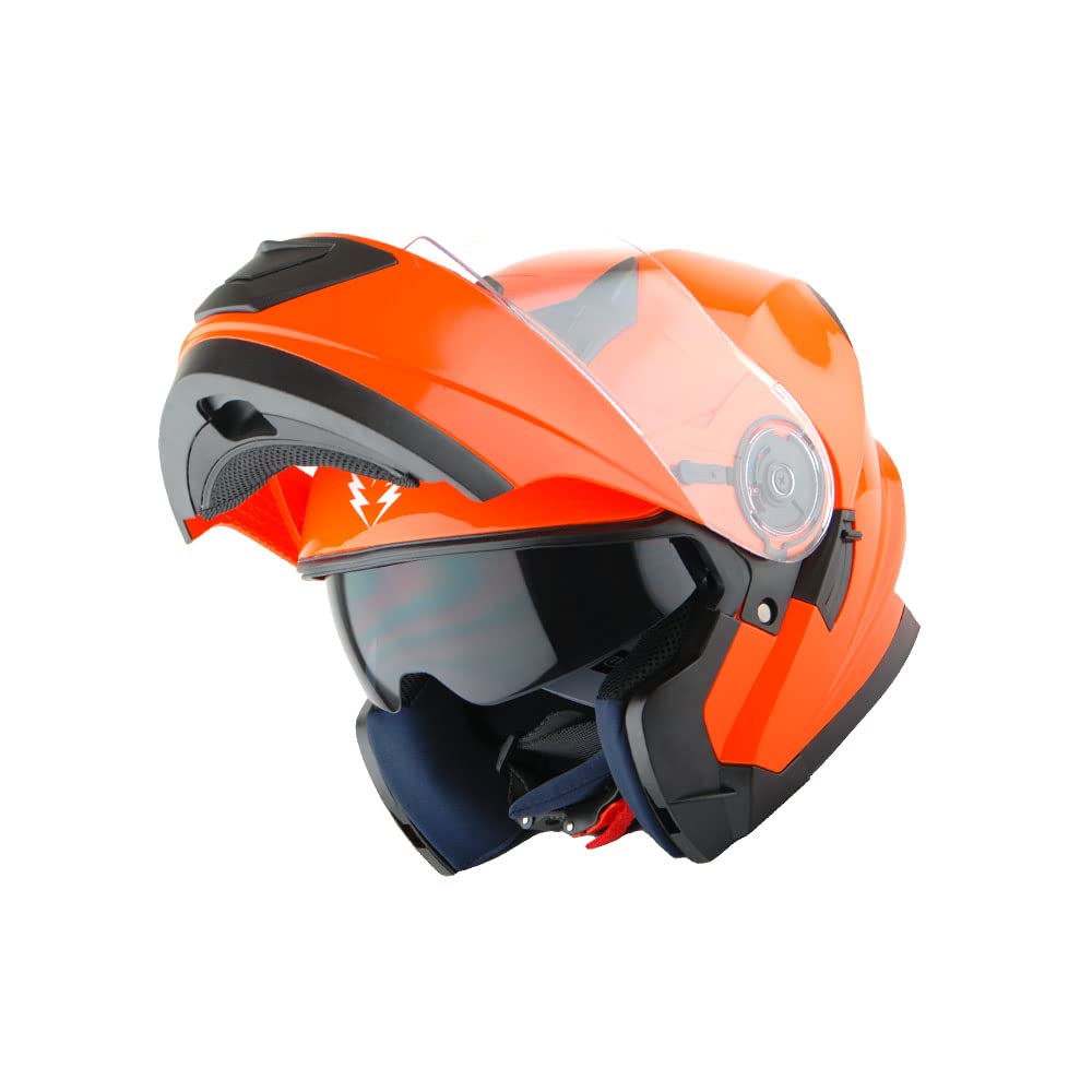 1Storm New Motorcycle Bike Modular Full Face Helmet Dual Visor Sun Shield: Glossy Orange