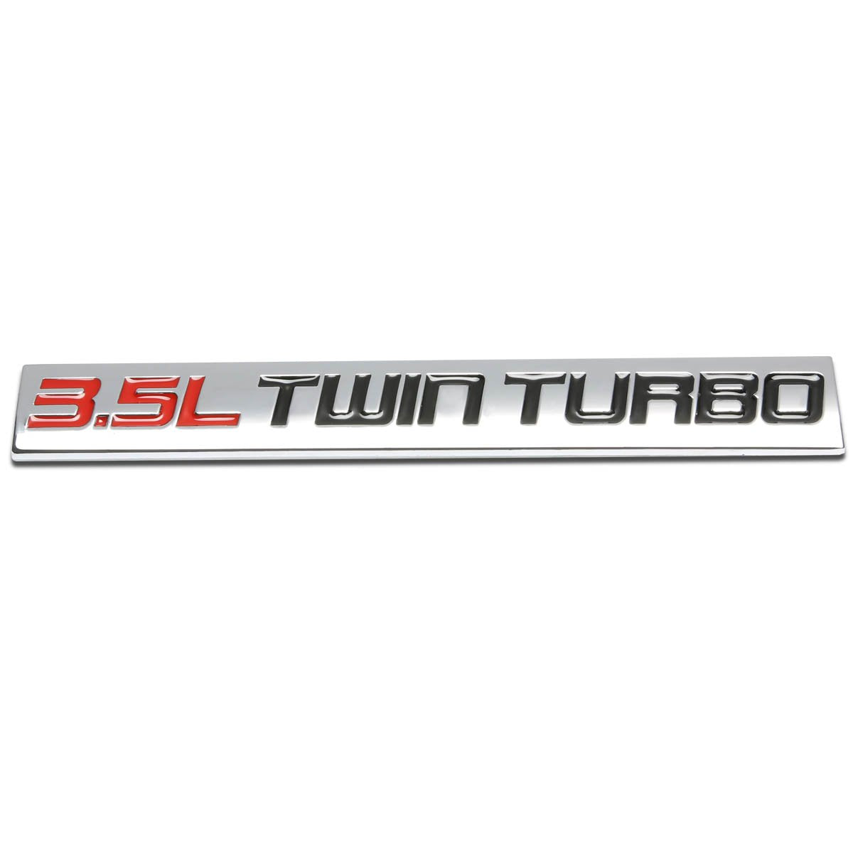 Auto Dynasty Chrome Finish Metal Emblem 3.5L Twin Turbo Badge, (Red & Black Letter)