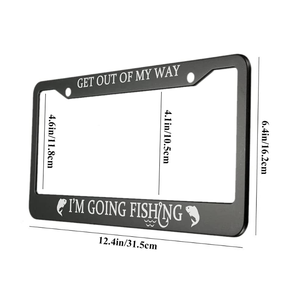 Ofloral Get Out Of My Way I'M Going Fishing Aluminum Alloy License Plate Frame Two Fishes Hook Wave Applicable To Us Standard Ca
