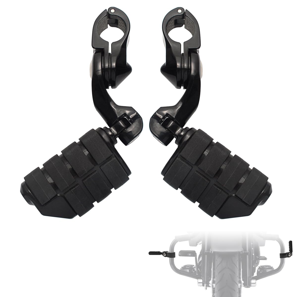 Fovplue 1.25' Highway Footpegs,Short Angled Adjustable Highway Pegs W/Mounts For Harley Touring Street Glide Electra Glide Road King Softail Cvo Dyna Trike Vrsc Sportster W/1-1/4' Engine Guard,Black#2