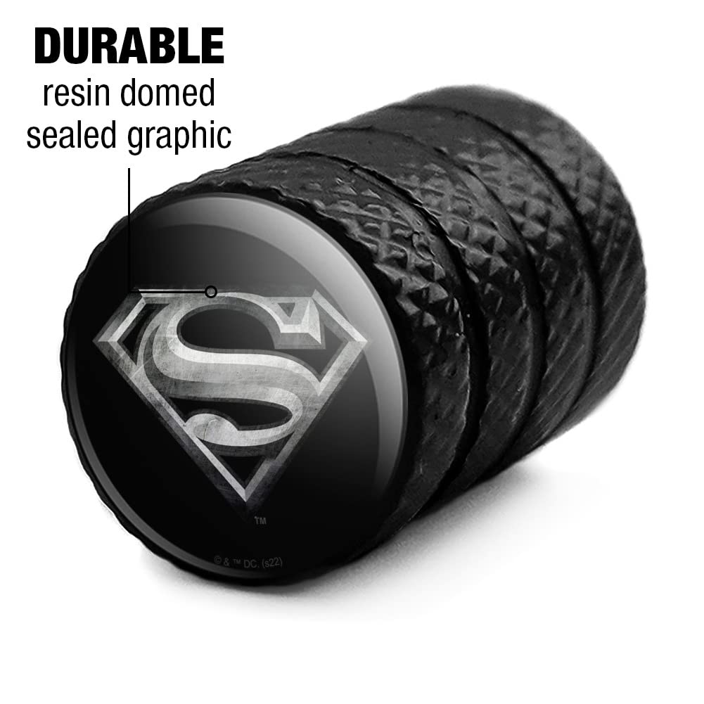 GRAPHICS & MORE Superman Steel Logo Valve Stem Caps, Black, Metal, One Size