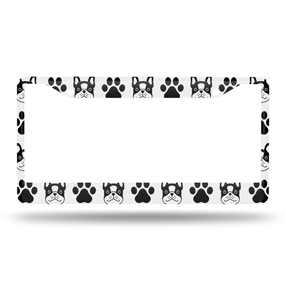 Beabes Black French Bulldog License Plate Frame Cute Pet Animal License Plate Holder Cat Paw Print Car Tag Frame License Plate C