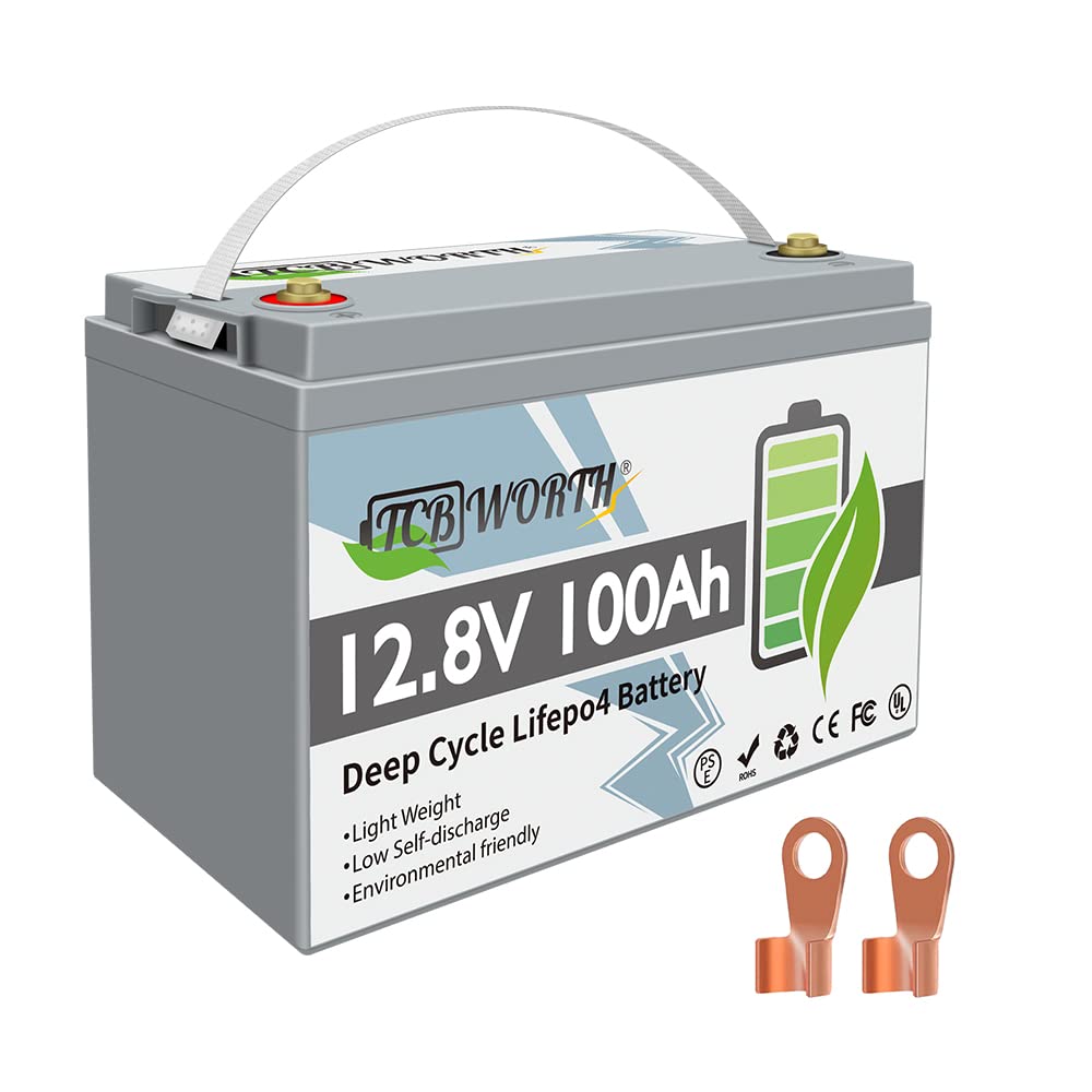 Tcbworth 12.8V 100Ah Lifepo4 Battery With Perfect Bms Support Series And Parallel For Trolling Motor Golf Cart Solar System Rv Household Appliances Emergency Power Supply,Etc.…