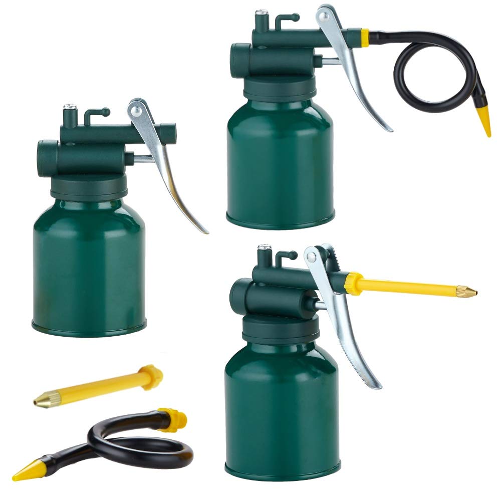 Usunrise Oil Can Pump Oiler Can-8Oz. Green Metal Can Bottle With Flexible And Straight Spout
