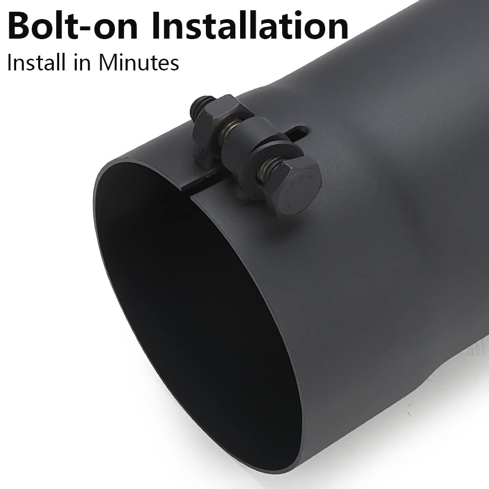 A-Karck Turn Down Exhaust Tip 4'' Inlet, Black Tailpipe Tip With 4'' Inlet & Outlet 12'' Overall Length, Stainless Steel Structu