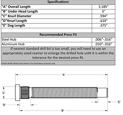 Moroso 46185 1/2 X 3 Wheel Stud, Black