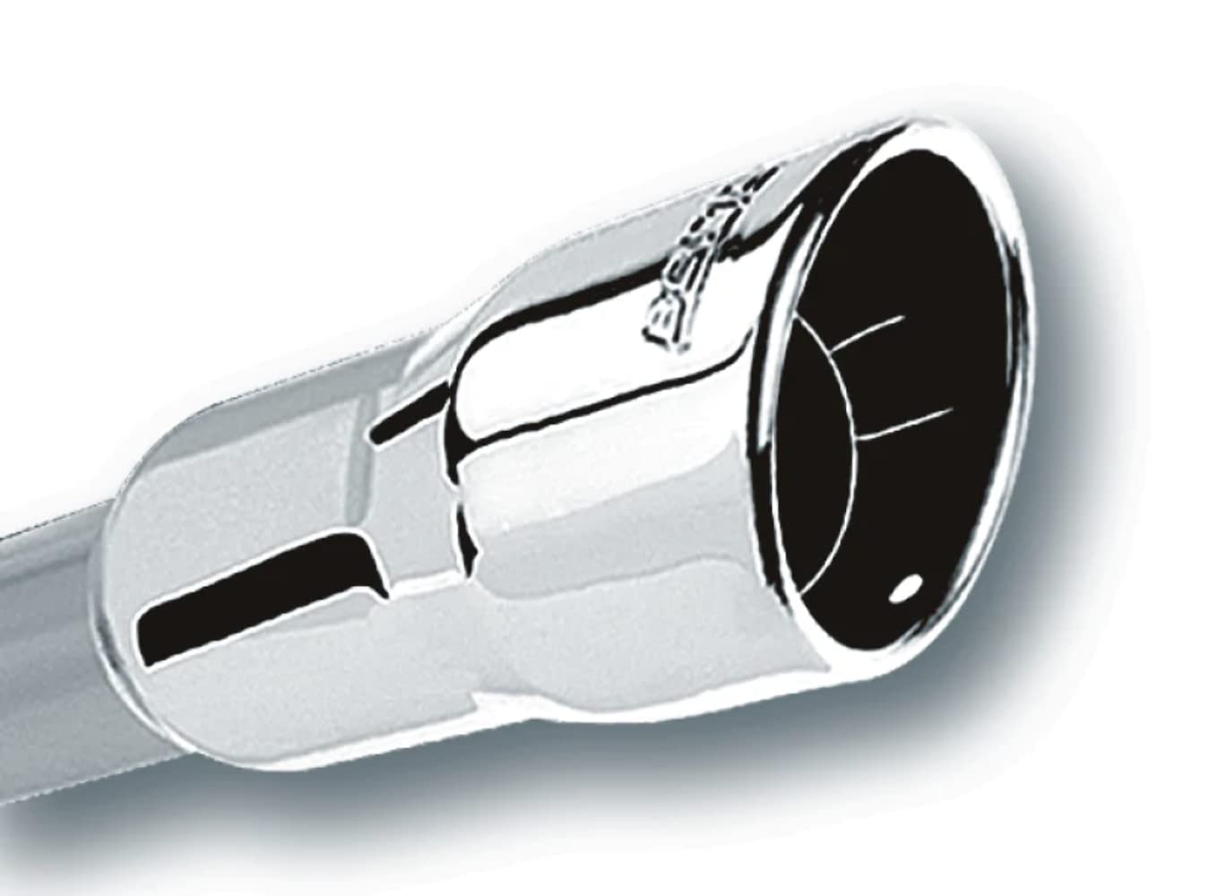 BORLA 20251 Exhaust Tip 3'' Inlet - 4.25'' Single Round Rolled-Edge Angle-Cut Intercooled Outlet - 4'' Long Tip Embossed With BO
