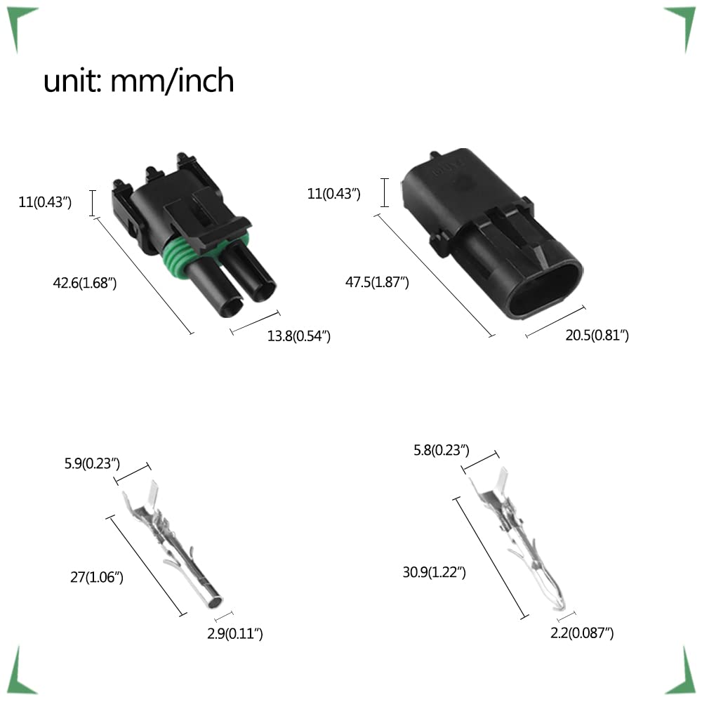 Muyi 10 Kit 2 Pin Waterproof Connector For 20-14 Awg Wire Harness 2.5Mm Series Automotive Electrical Plugs With Replacement Term