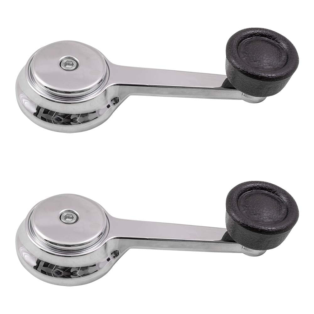 Brock Replacement Pair Set Manual Window Crank Handles Chrome with Black Knobs compatible with SUV Pickup Truck 35025098 5AB84LX