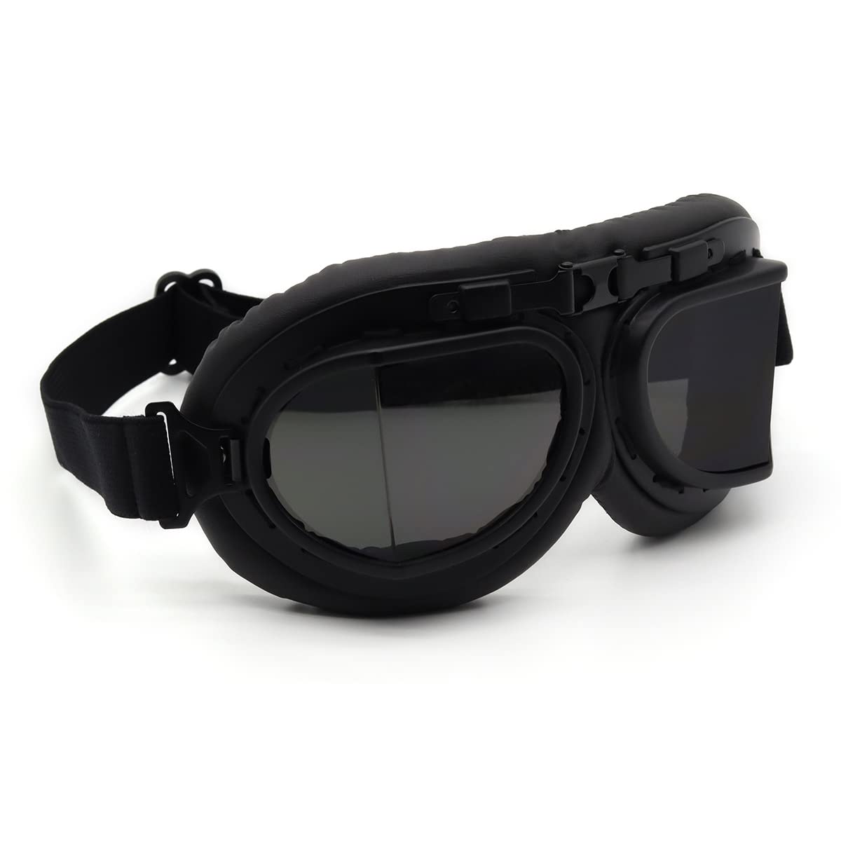 Kucehiup Vintage Aviator Goggles Motorcycle Goggles (Black Frame Smoke Lenses)
