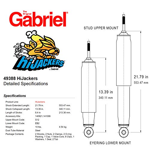 Gabriel 49388 HiJackers Rear Adjustable Air Shock Absorbers For 90-95 Toyota 4Runner (1 Pair)