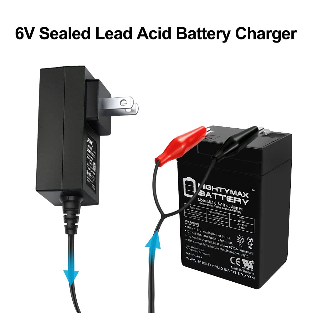 Nastima 6V 0.5A Sealed Lead Acid Battery Charger For Moultrie Battery With Red And Black Clips And Led Indicator Light