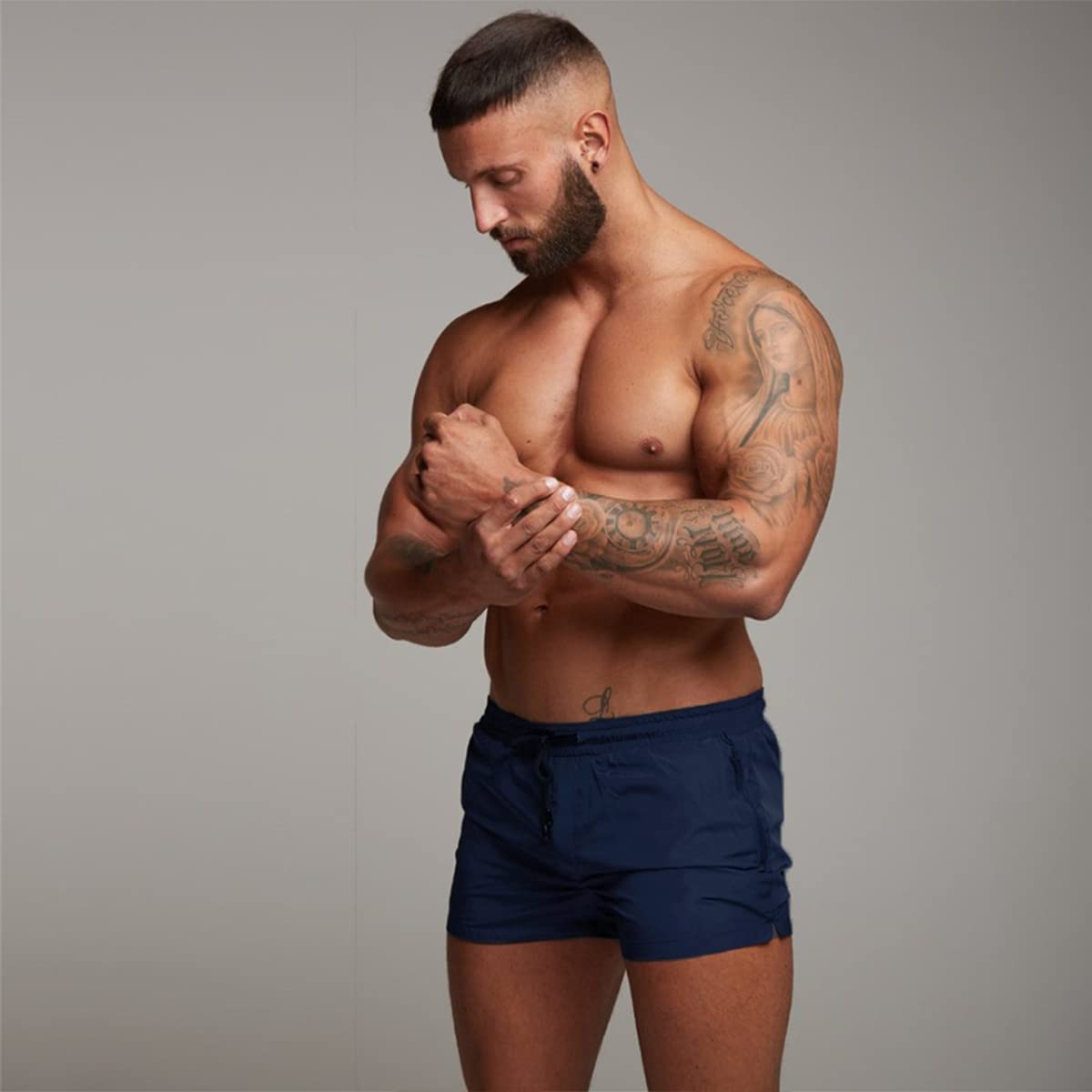 Mens Swim Trunks Quick Dry Swimwear Zipper Pockets, Swim Shorts With Mesh Lining Navy Blue