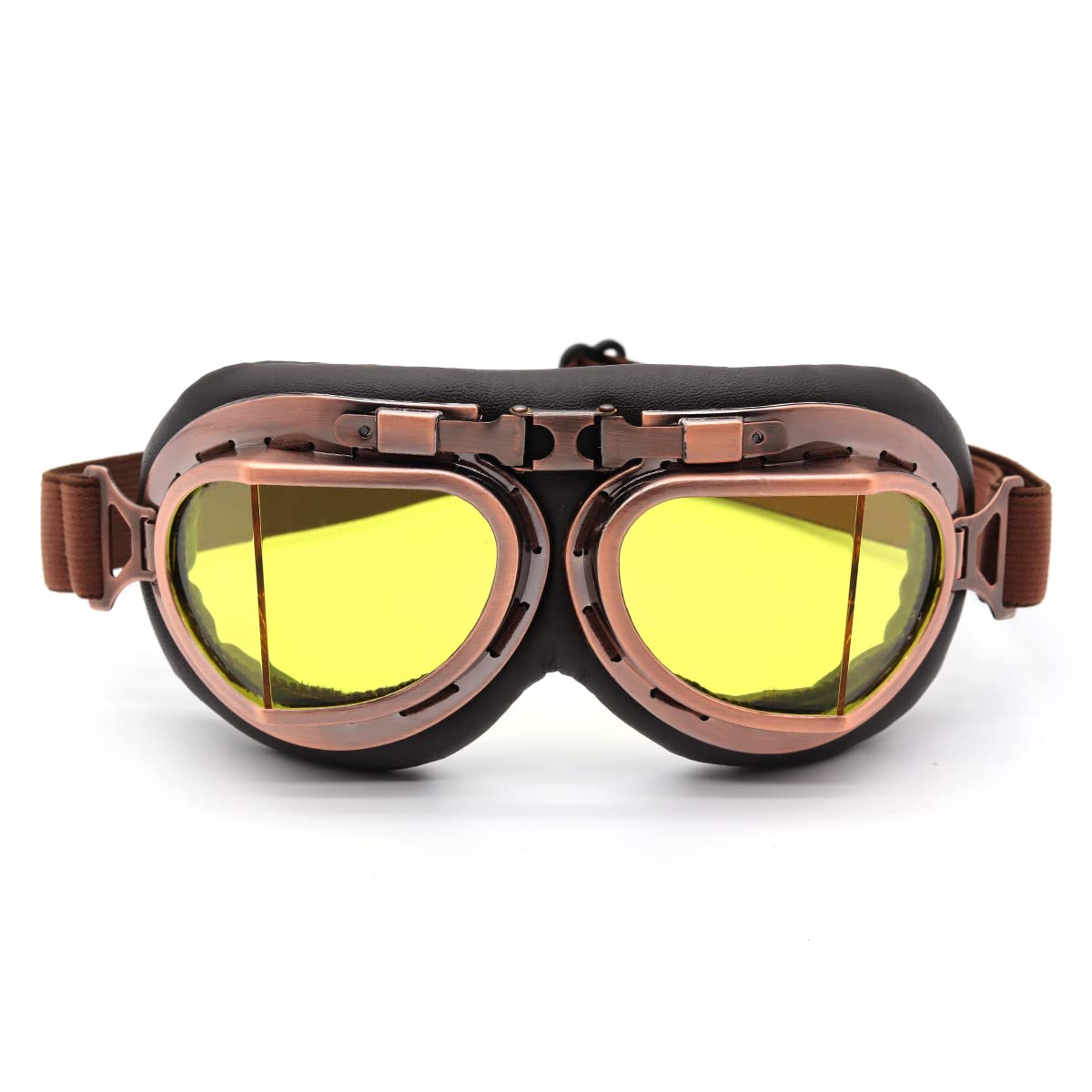 Kucehiup Vintage Aviator Goggles Motorcycle Goggles (Copper Frame Yellow Lenses)