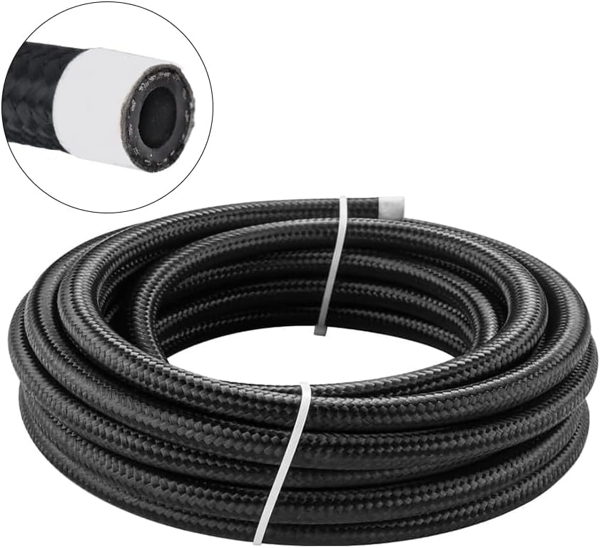 6AN Fuel Line, 3/8 Transmission Cooler Hose,AN6 Braided Fuel Hose Nylon CPE for Power Steering,Fuel Transmission, 10FT Black