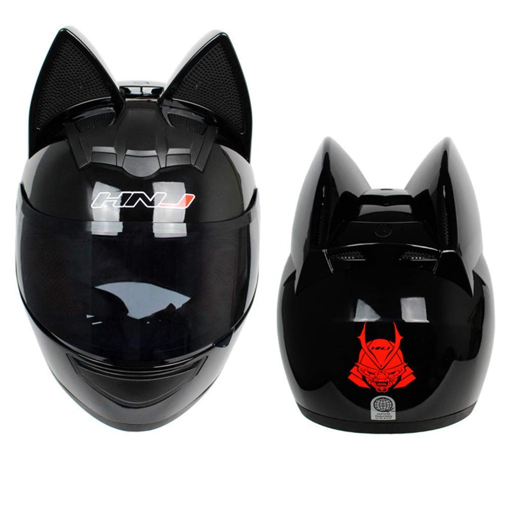 Adult Personalized Cat Ear Motorcycle Helmet,Men And Women Cool Cat Locomotive Motorcycle Full Face Helmet,Dot/Fmvss-219 Certifi