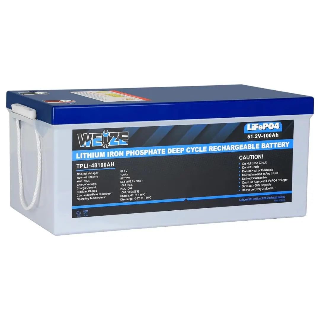 Weize 48V 100Ah Lifepo4 Lithium Battery, Built-In 100A Bms, Up To 8000 Cycles Rechargeable Battery Perfect For Rv, Solar System,