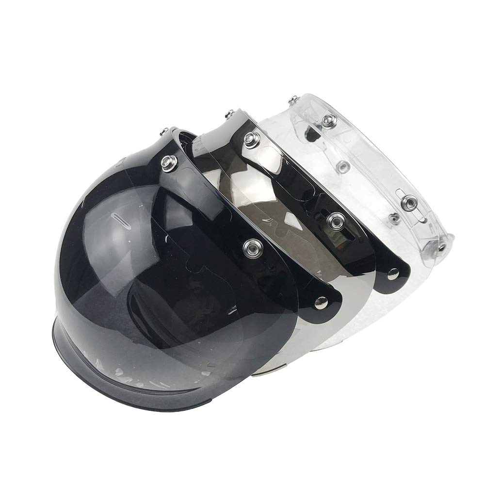 Wancar Retro Motorcycle Bubble Visor Wind Shield Lens Universal For Standard 3-Snap Open Face Helmets(Clear)