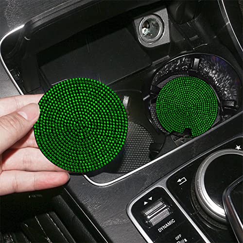 2Pcs Bling Cup Holder Insert Coaster- 2.75 Inch Silicone Anti-Slip Shockproof, Universal Fashion Car Interior Accessories For Women (Green)