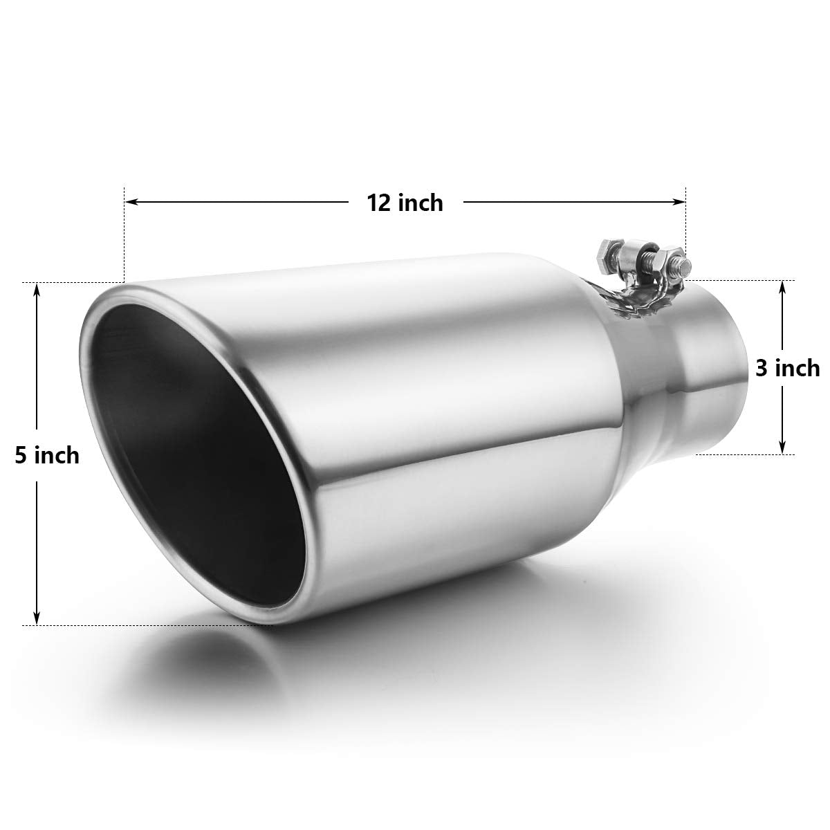Exhaust Tip 3' Inlet To 5' Outlet, A-Karck 12' Overall Length Polishing Bolt On Exhaust Tailpipe Tip Protect Tailpipe
