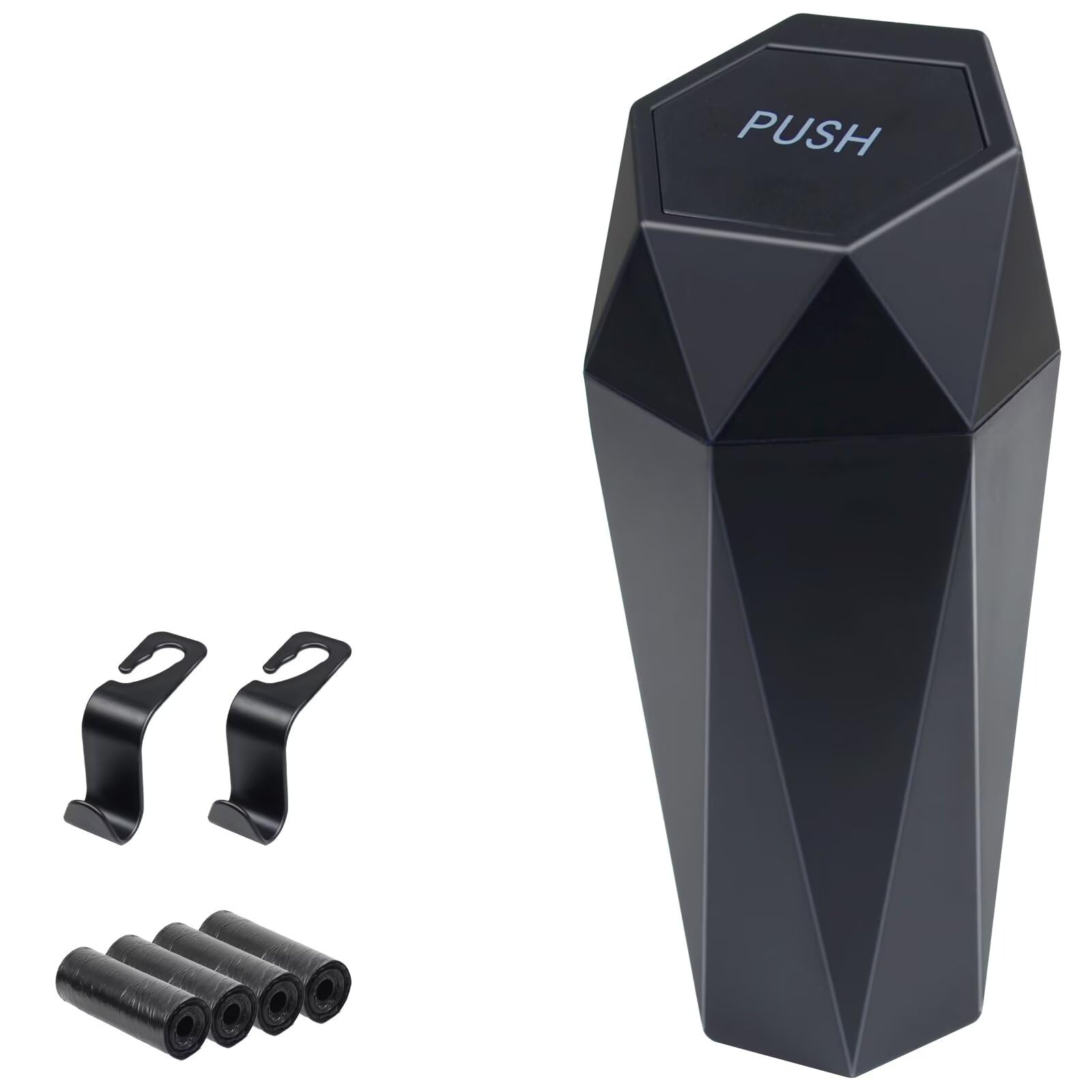 BFXM Car Trash Can, Car Trash Bin with Lid, Car Accessories for Women Interior, Car Garbage Can with Additional 2 ABS Hooks and 