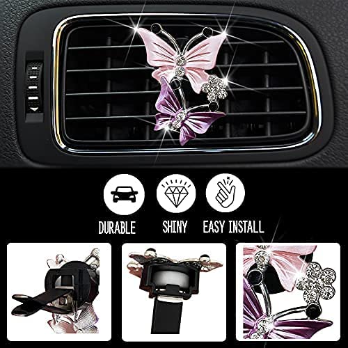 Air Fresheners Vent Clips for Women, 8 Pcs Cute Dual Butterfly Diamond Rhinestone Interior Decor Charm Accessories + Sunflower M