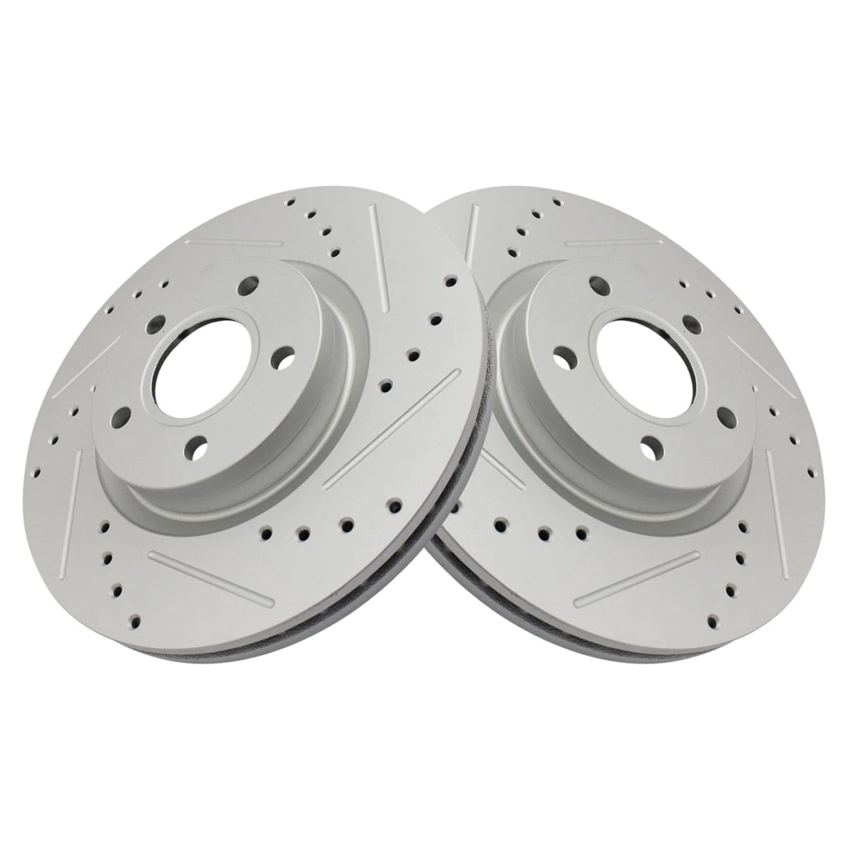 Trq Front Performance Brake Rotors Set Premium G-Coated Cross Drilled & Slotted Compatible With 2013-2017 Ford C-Max 2013-2019 E