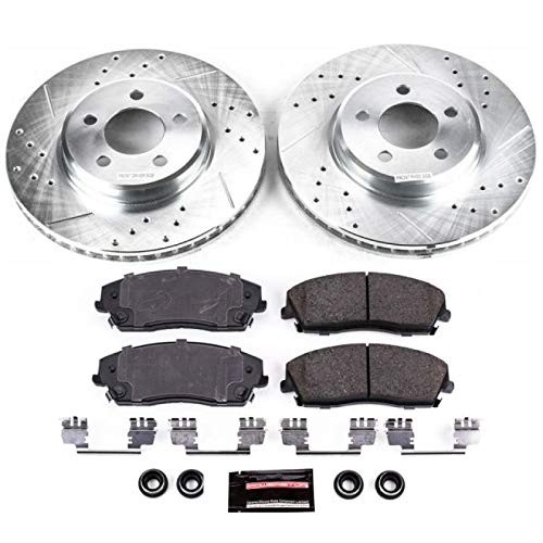 Power Stop K1714 Front Z23 Carbon Fiber Brake Pads With Drilled And Slotted Brake Rotors Kit For Chrysler 300 | Dodge Challenger