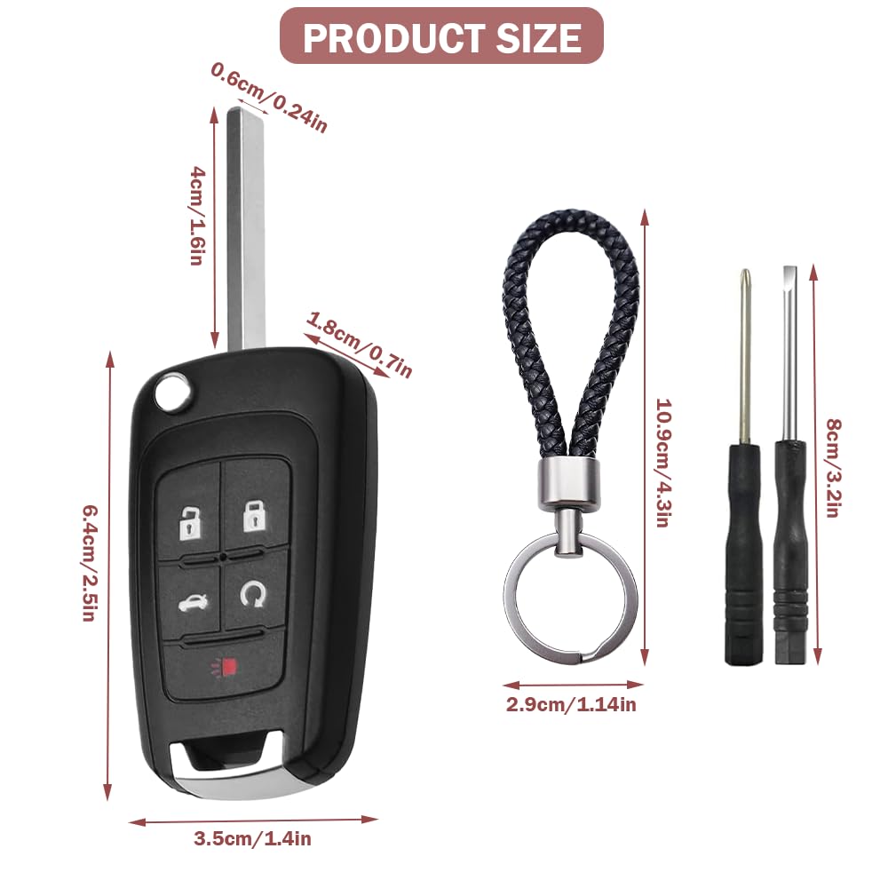 Key Fob Case Replacement 5 Button For Chevy Cruze Camaro Impala Equinox Gmc Terrain Buick Regal Lacrosse 2010 2011 2012 2013 201
