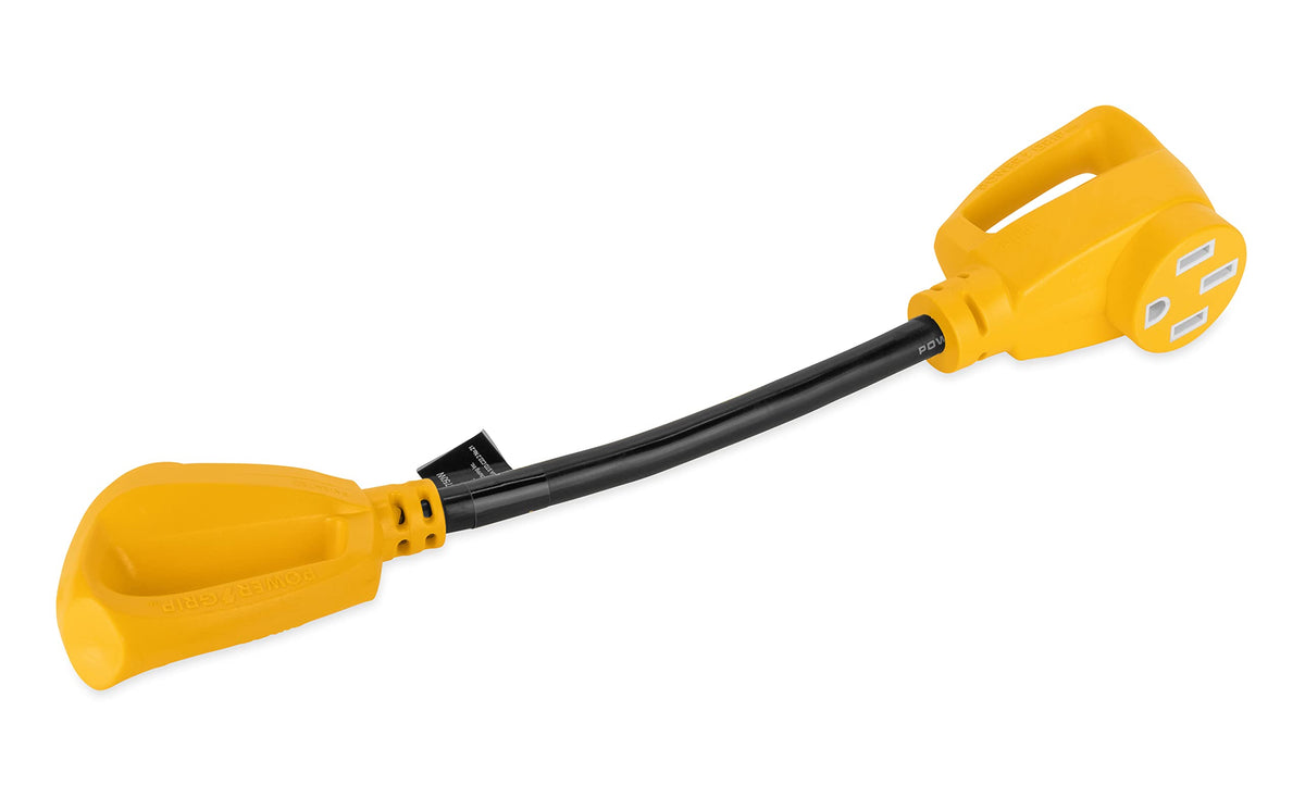 Camco PowerGrip Camper/RV Dogbone Electrical Adapter | Features 30-Amp Male (NEMA TT-30P) and 50-Amp Female (NEMA 14-50R) Ends |