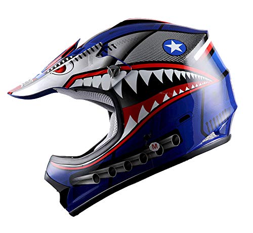 Wow Youth Kids Motocross Bmx Mx Atv Dirt Bike Moutain Helmet Shark Blue
